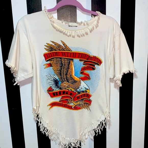 Harley-Davidson Tops - Rare Custom Fringe 1997 Daytona Bike Week Bald Eagle Vintage Cotton Tee Shirt